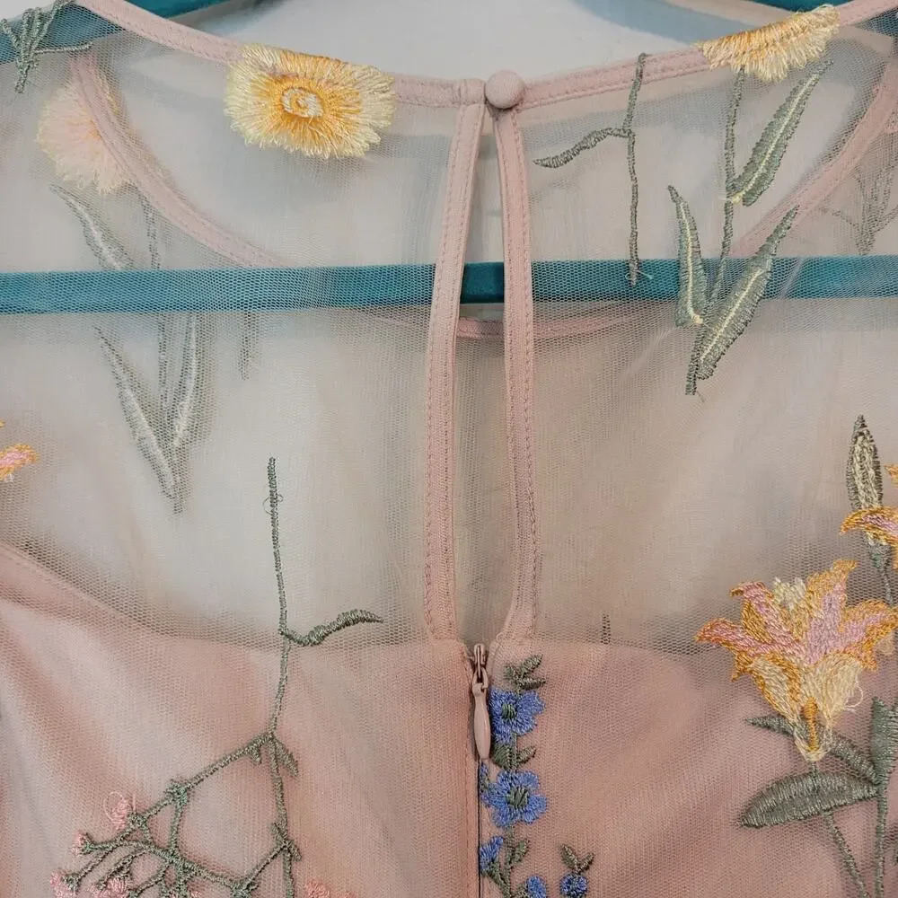 Jessica Howard Womens Floral Embroidered Tulle Dress Size 10P Multicolor NEW - Picture 5 of 11